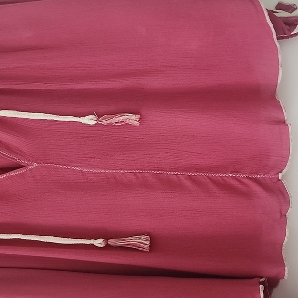 Free People Bohemian Lagenlook Rayon Tunic Top Deep V-neckline Size XS in Pink - Picture 4 of 9